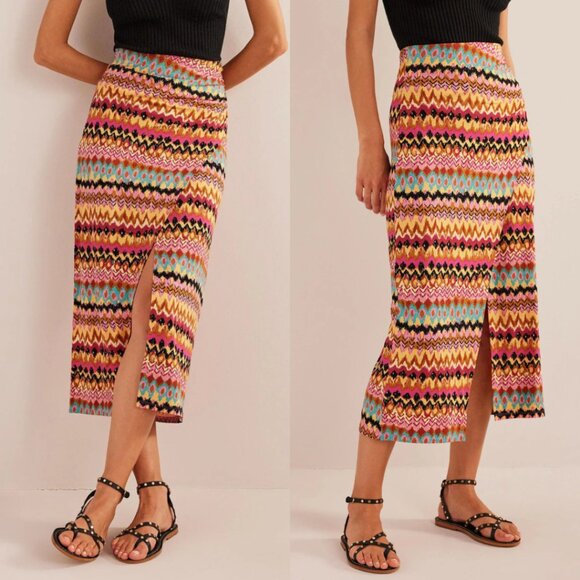 Boden Side Split Jersey Midi Skirt Multi Textured Ikat - Picture 1 of 12